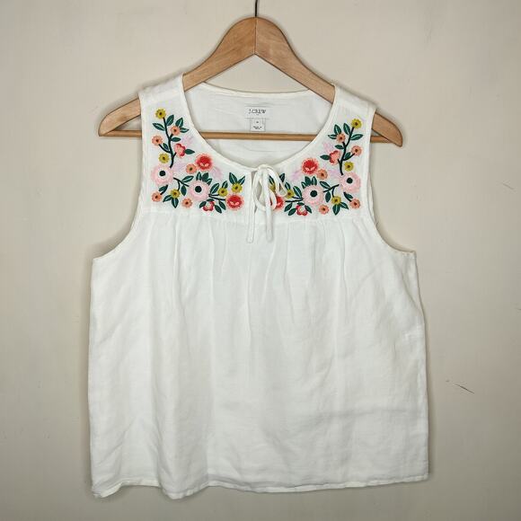 J.CREW Tops - J. Crew Floral Embroidered Top Sleeveless Linen Cotton